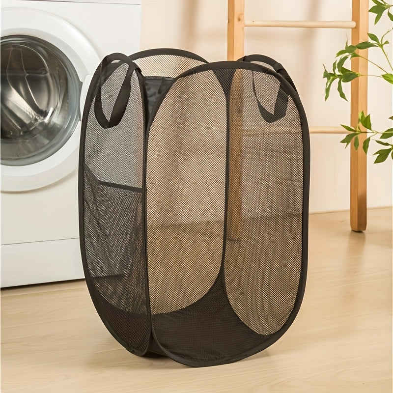 Extra-Large Foldable Laundry Basket with Handles - Breathable Mesh Storage Organizer, Space-Saving Black Design for Home, Bedroom & Laundry Room - Durable Polyester, Classic Style, Sturdy Handle Design, Laundry Room Accessories, Laundry Baskets