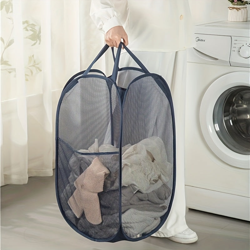 Extra-Large Foldable Laundry Basket with Handles - Breathable Mesh Storage Organizer, Space-Saving Black Design for Home, Bedroom & Laundry Room - Durable Polyester, Classic Style, Sturdy Handle Design, Laundry Room Accessories, Laundry Baskets