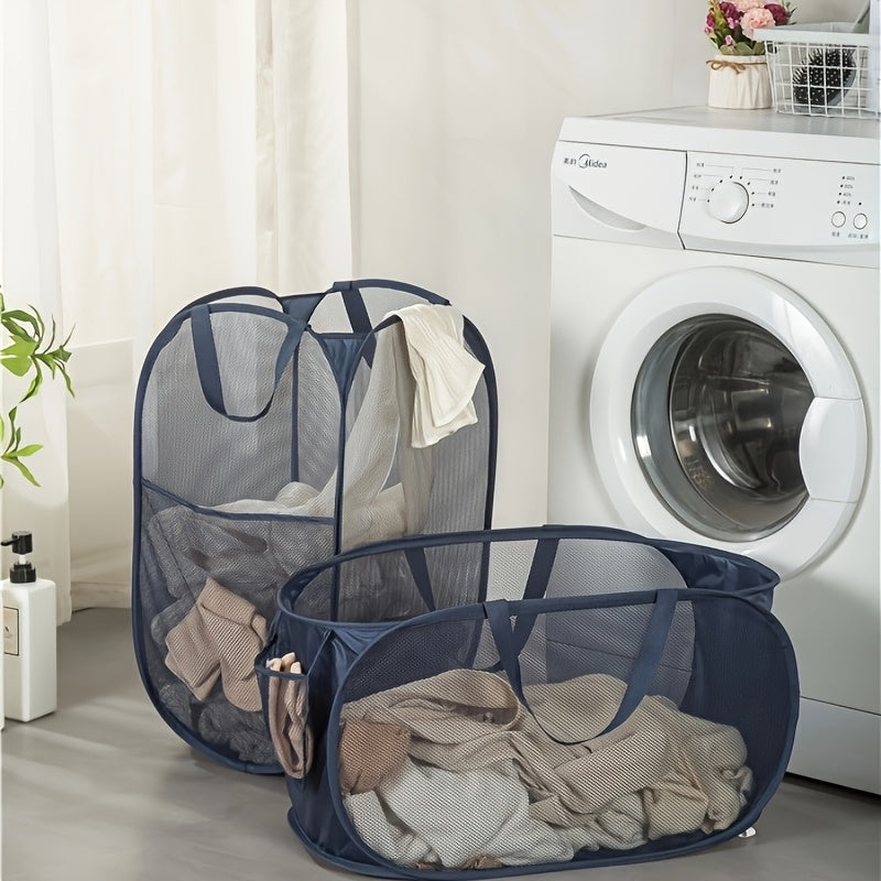 Extra-Large Foldable Laundry Basket with Handles - Breathable Mesh Storage Organizer, Space-Saving Black Design for Home, Bedroom & Laundry Room - Durable Polyester, Classic Style, Sturdy Handle Design, Laundry Room Accessories, Laundry Baskets