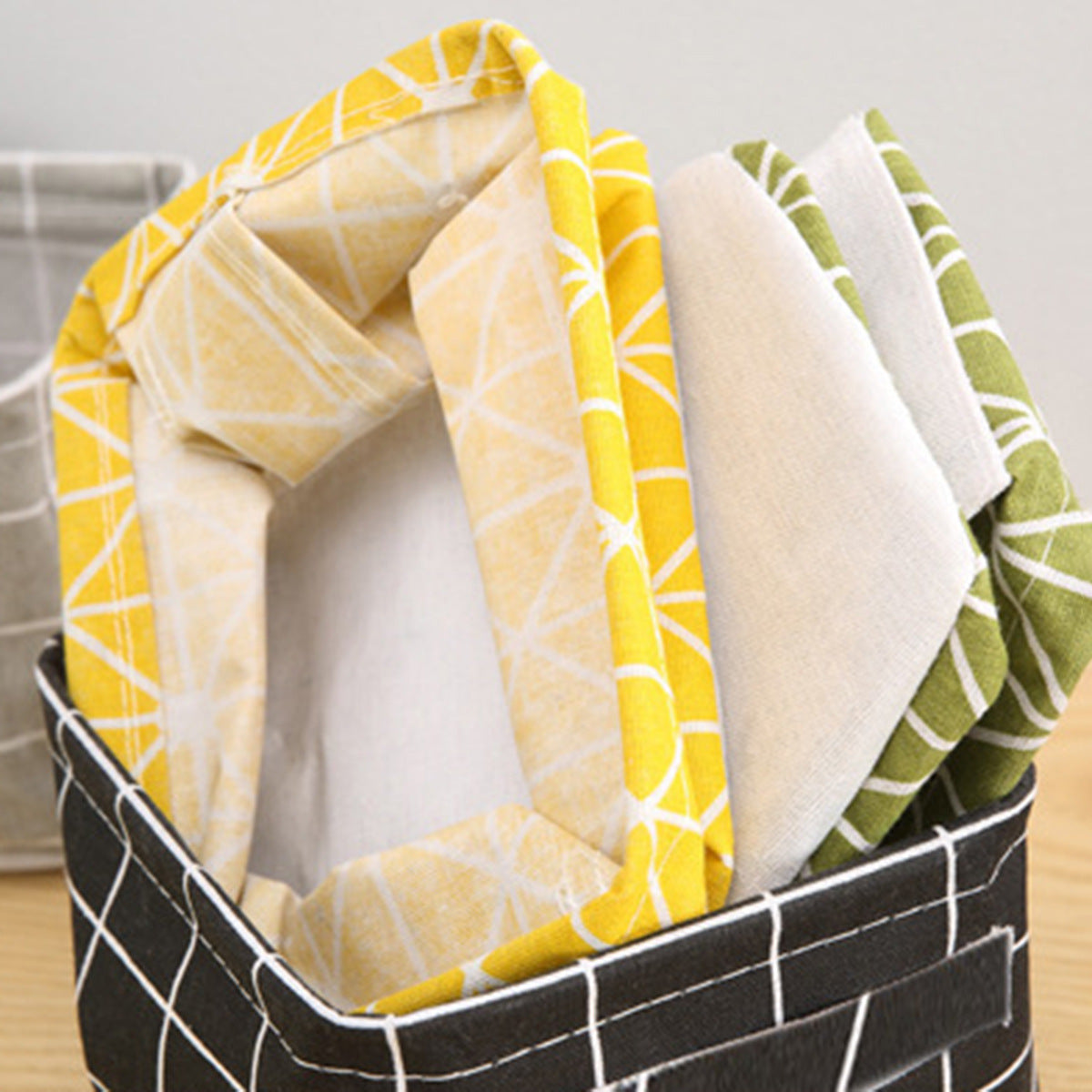 5pcs Square Fabric Storage Bins with Handles, Collapsible Laundry & Toy Baskets in Geometric Patterns, Durable Fabric for Bedroom, Living Room, or Playroom Organization, Laundry Baskets