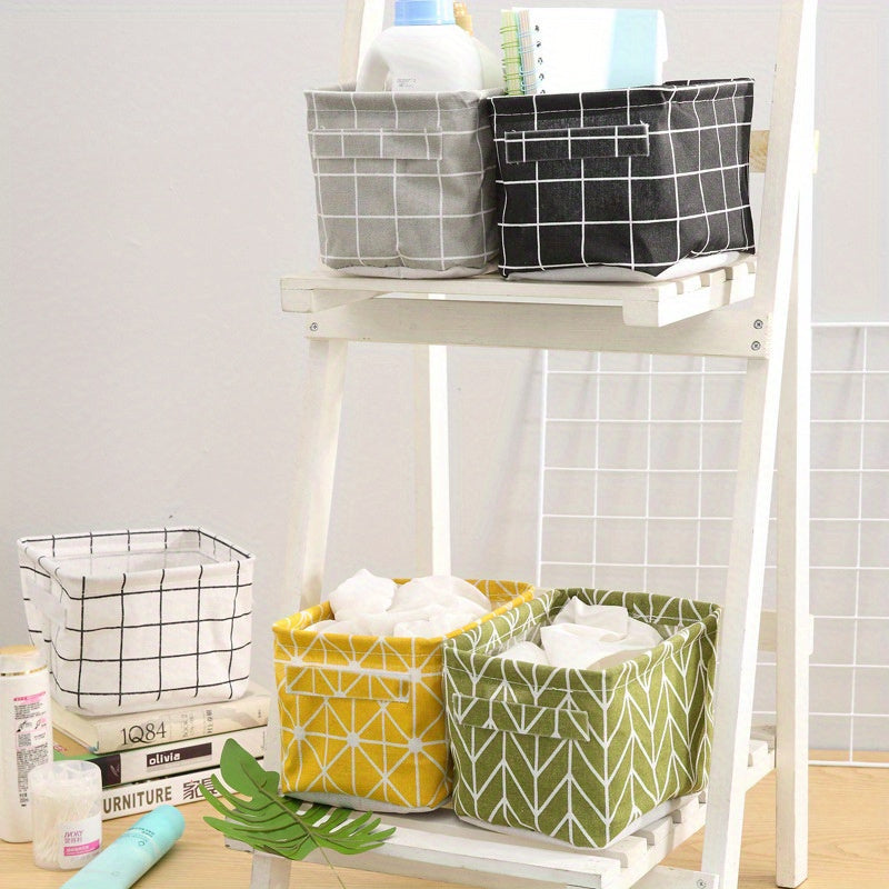 5pcs Square Fabric Storage Bins with Handles, Collapsible Laundry & Toy Baskets in Geometric Patterns, Durable Fabric for Bedroom, Living Room, or Playroom Organization, Laundry Baskets