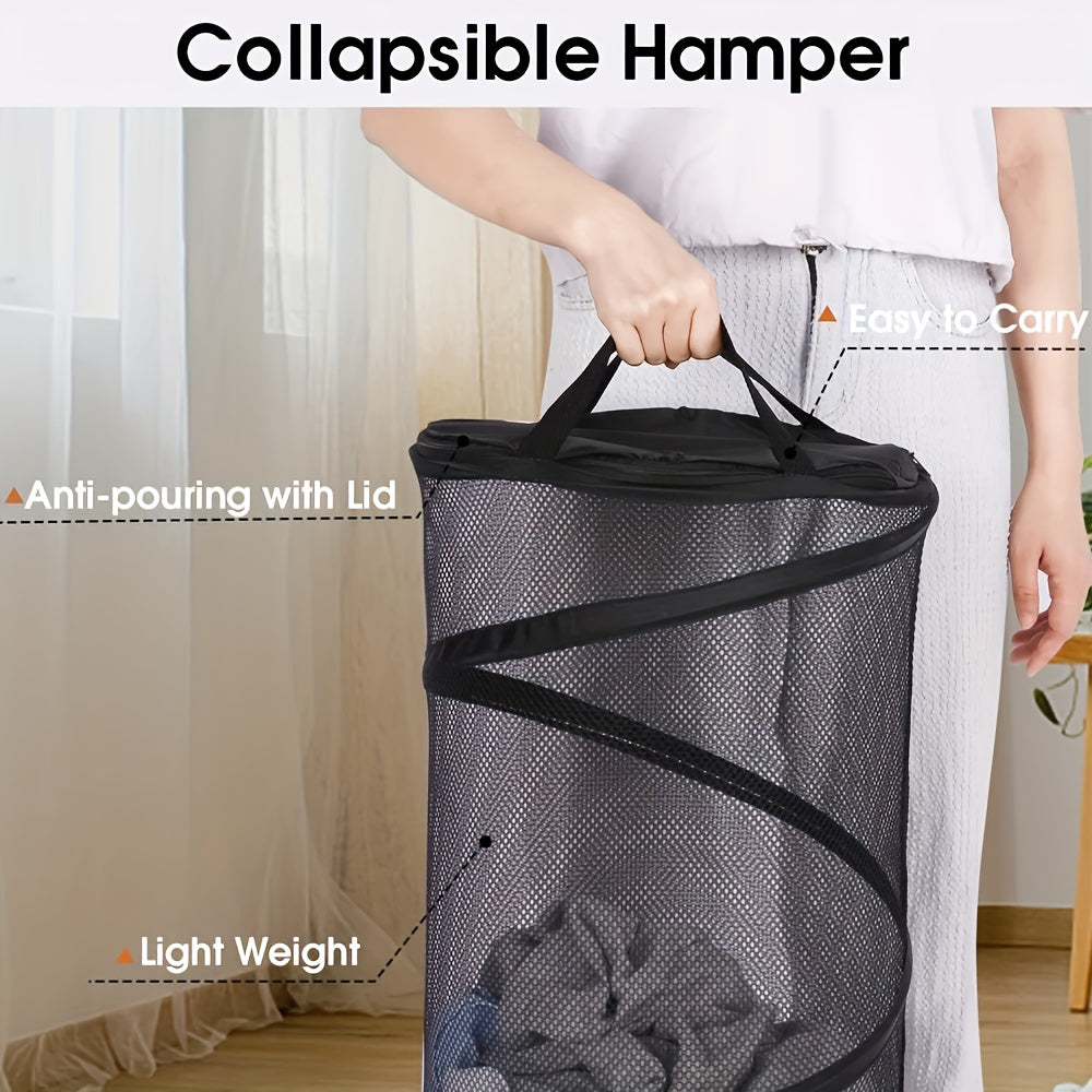 Collapsible Laundry Basket - Foldable Mesh Pop-Up Hamper with Sturdy Handles, Space-Saving Design for Laundry Room, Bathroom, College Dorm & Travel Storage Organizer, Sturdy Handle Construction, Laundry Room Accessories, Laundry Baskets