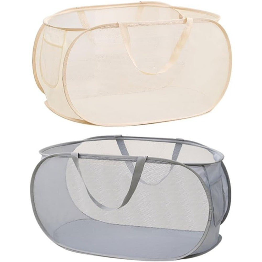 2pcs Pop-Up Mesh Laundry Baskets, Collapsible, Foldable, Lightweight, with Durable Plastic Handles, for Laundry Room, Contemporary Style