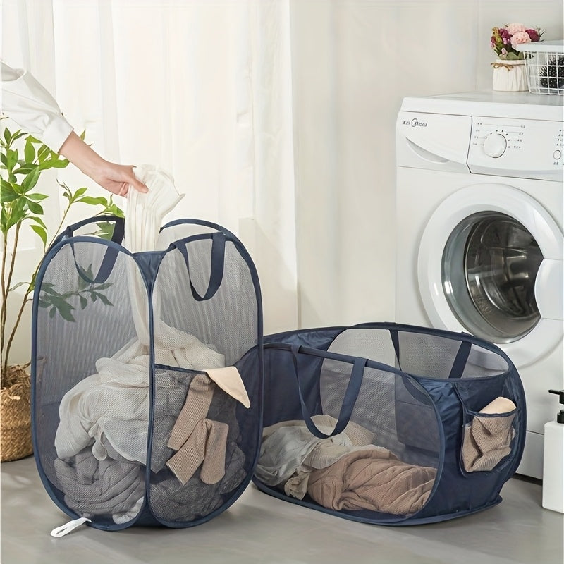 Extra-Large Foldable Laundry Basket with Handles - Breathable Mesh Storage Organizer, Space-Saving Black Design for Home, Bedroom & Laundry Room - Durable Polyester, Classic Style, Sturdy Handle Design, Laundry Room Accessories, Laundry Baskets