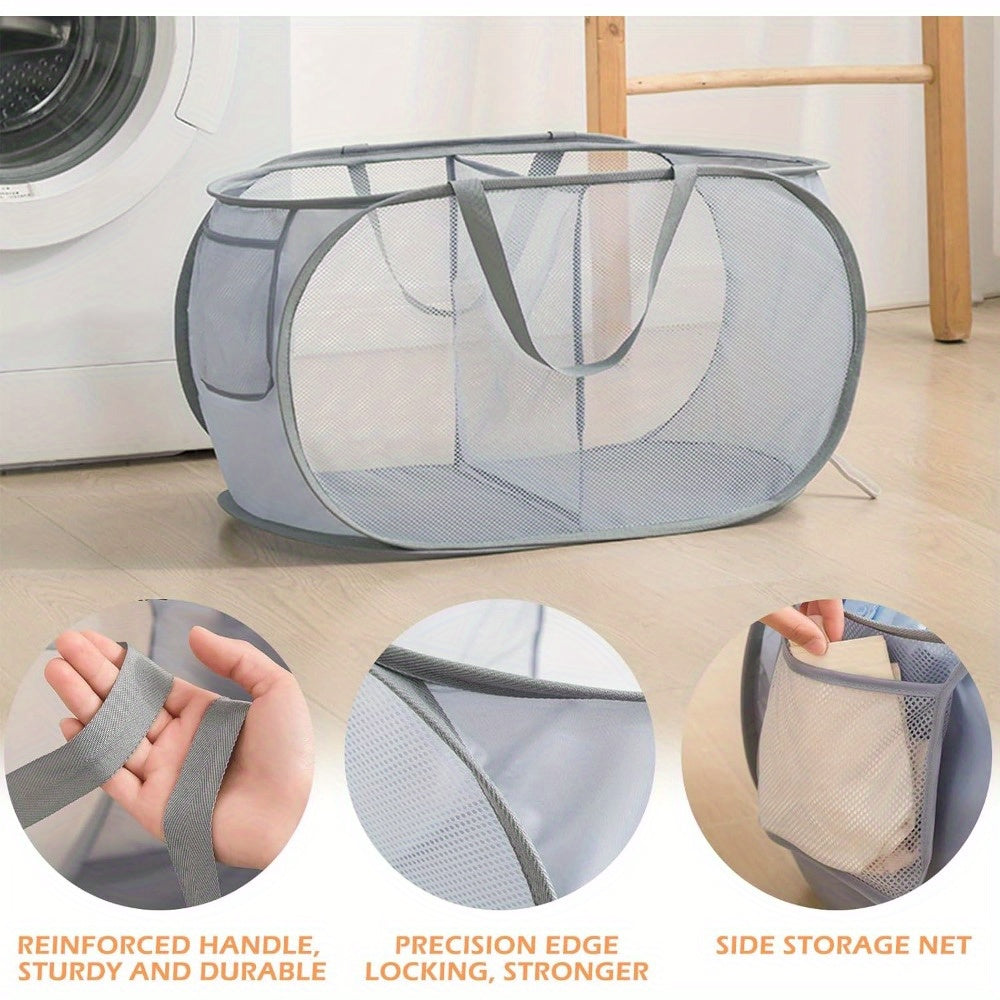 2pcs Pop-Up Mesh Laundry Baskets, Collapsible, Foldable, Lightweight, with Durable Plastic Handles, for Laundry Room, Contemporary Style