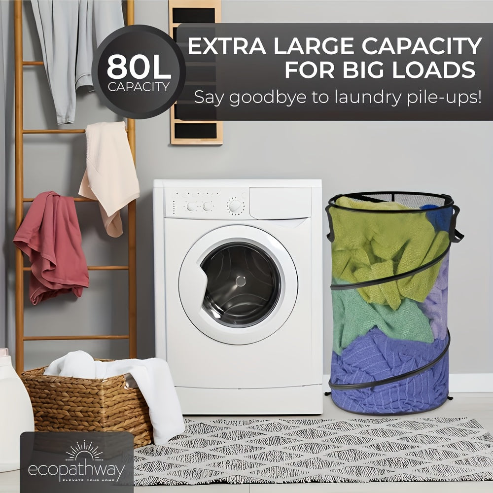 Collapsible Laundry Basket - Foldable Mesh Pop-Up Hamper with Sturdy Handles, Space-Saving Design for Laundry Room, Bathroom, College Dorm & Travel Storage Organizer, Sturdy Handle Construction, Laundry Room Accessories, Laundry Baskets