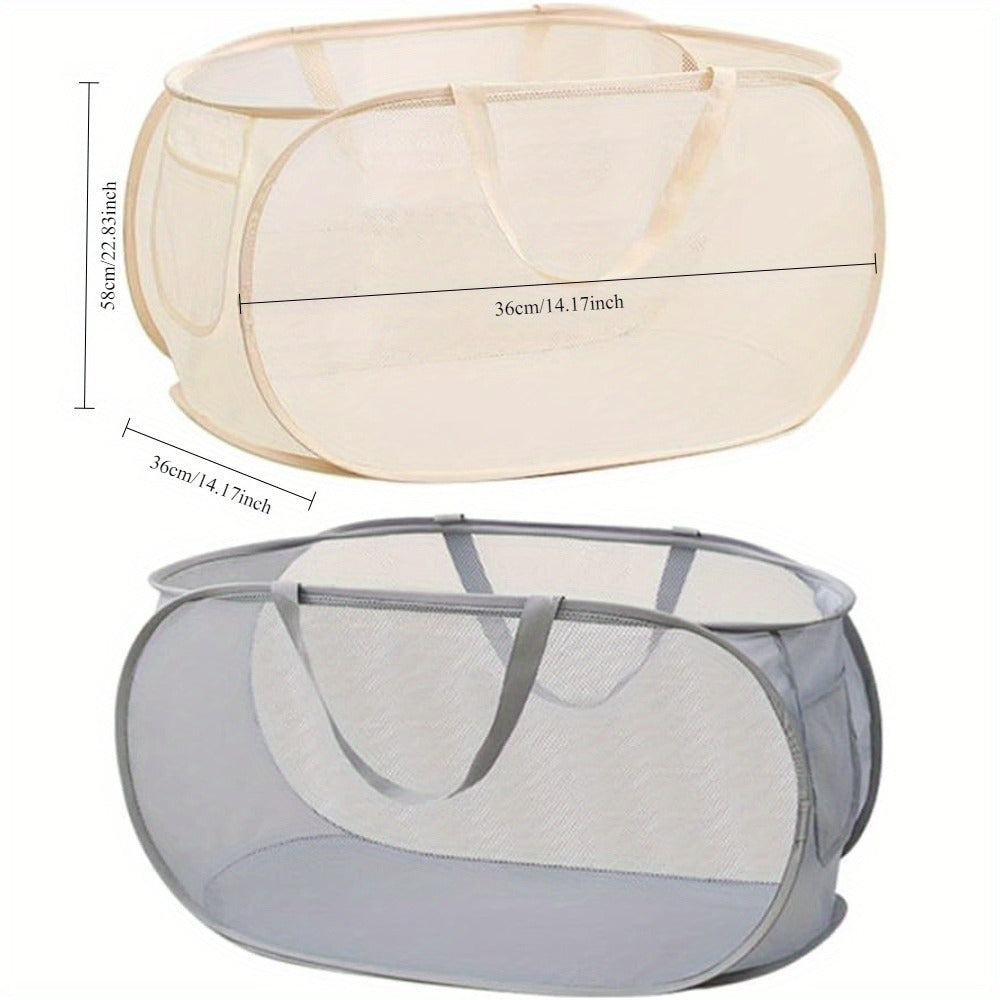 2pcs Pop-Up Mesh Laundry Baskets, Collapsible, Foldable, Lightweight, with Durable Plastic Handles, for Laundry Room, Contemporary Style