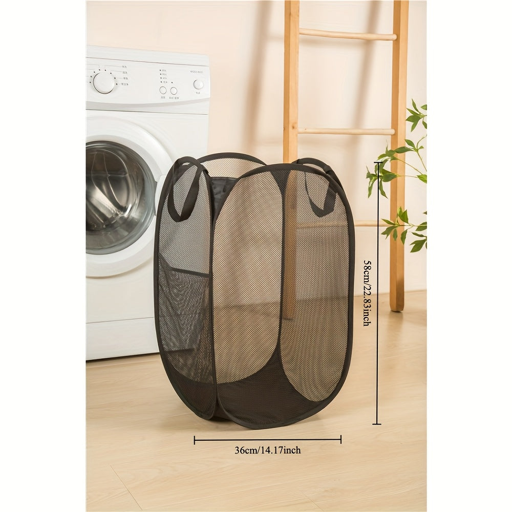 Extra-Large Foldable Laundry Basket with Handles - Breathable Mesh Storage Organizer, Space-Saving Black Design for Home, Bedroom & Laundry Room - Durable Polyester, Classic Style, Sturdy Handle Design, Laundry Room Accessories, Laundry Baskets
