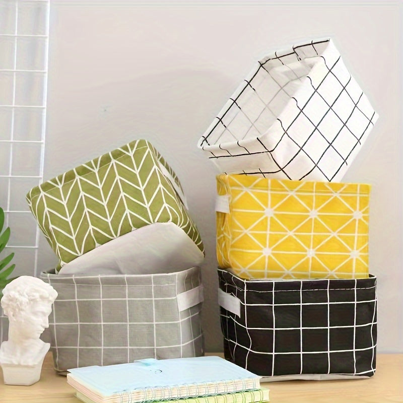 5pcs Square Fabric Storage Bins with Handles, Collapsible Laundry & Toy Baskets in Geometric Patterns, Durable Fabric for Bedroom, Living Room, or Playroom Organization, Laundry Baskets