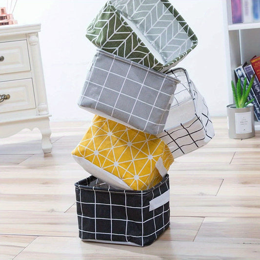 5pcs Square Fabric Storage Bins with Handles, Collapsible Laundry & Toy Baskets in Geometric Patterns, Durable Fabric for Bedroom, Living Room, or Playroom Organization, Laundry Baskets