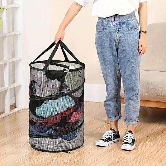 Collapsible Laundry Basket - Foldable Mesh Pop-Up Hamper with Sturdy Handles, Space-Saving Design for Laundry Room, Bathroom, College Dorm & Travel Storage Organizer, Sturdy Handle Construction, Laundry Room Accessories, Laundry Baskets