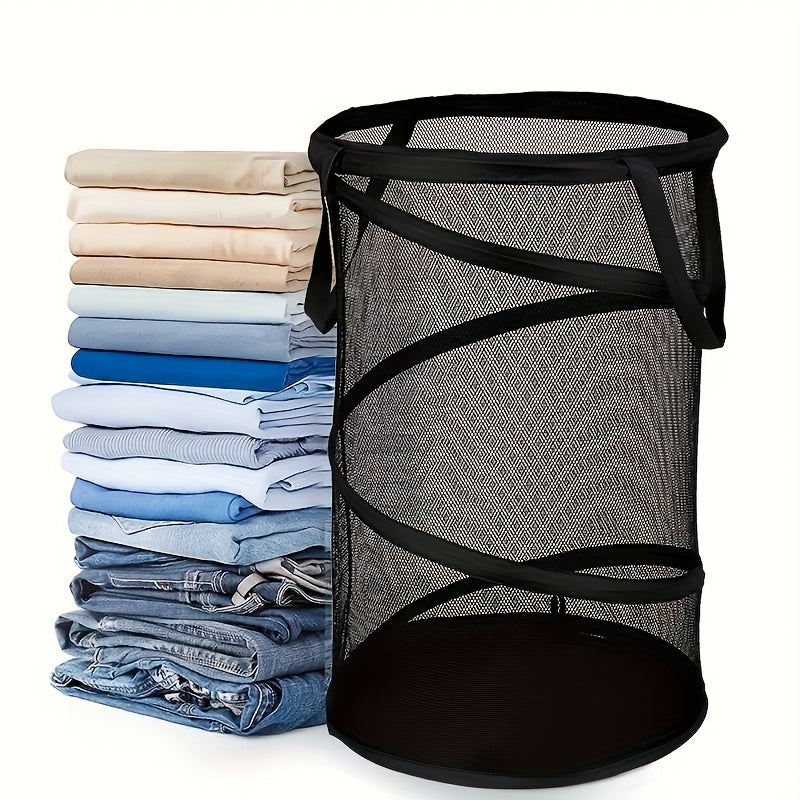 Collapsible Laundry Basket - Foldable Mesh Pop-Up Hamper with Sturdy Handles, Space-Saving Design for Laundry Room, Bathroom, College Dorm & Travel Storage Organizer, Sturdy Handle Construction, Laundry Room Accessories, Laundry Baskets