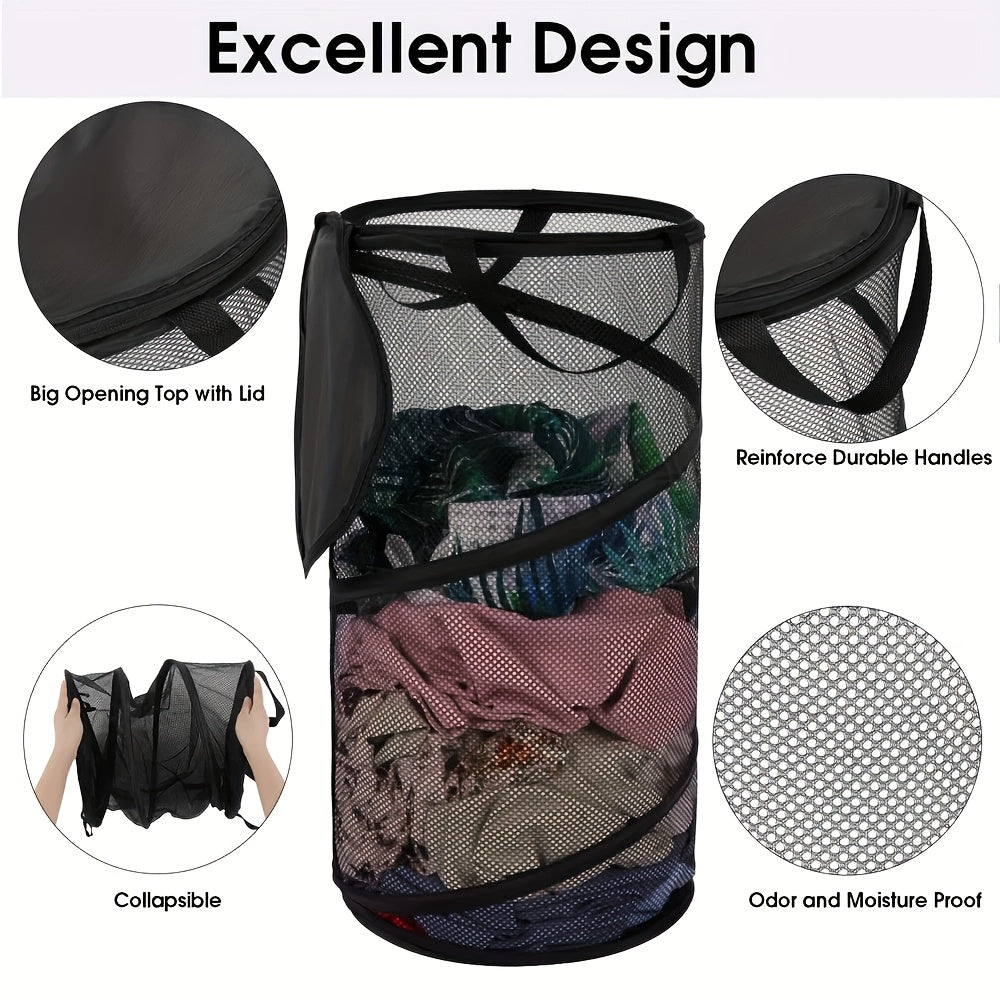 Collapsible Laundry Basket - Foldable Mesh Pop-Up Hamper with Sturdy Handles, Space-Saving Design for Laundry Room, Bathroom, College Dorm & Travel Storage Organizer, Sturdy Handle Construction, Laundry Room Accessories, Laundry Baskets