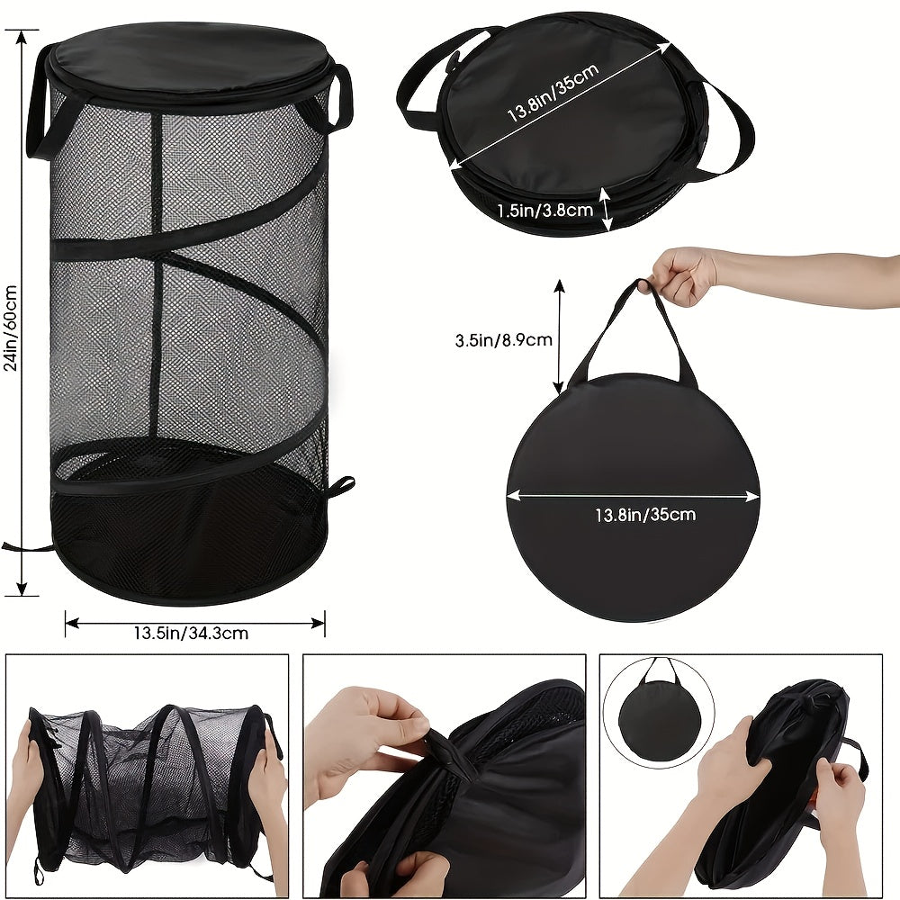 Collapsible Laundry Basket - Foldable Mesh Pop-Up Hamper with Sturdy Handles, Space-Saving Design for Laundry Room, Bathroom, College Dorm & Travel Storage Organizer, Sturdy Handle Construction, Laundry Room Accessories, Laundry Baskets