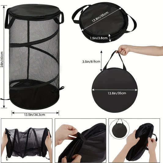 Collapsible Laundry Basket - Foldable Mesh Pop-Up Hamper with Sturdy Handles, Space-Saving Design for Laundry Room, Bathroom, College Dorm & Travel Storage Organizer, Sturdy Handle Construction, Laundry Room Accessories, Laundry Baskets