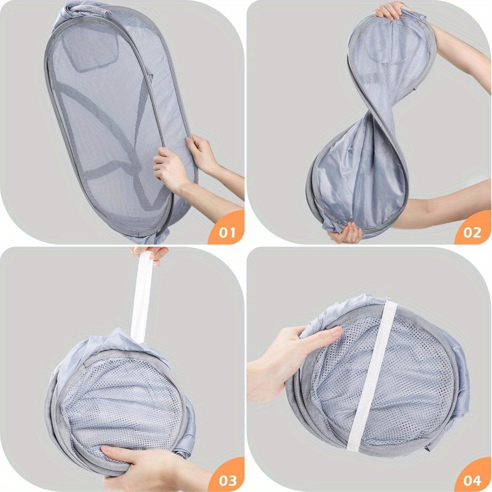 2pcs Pop-Up Mesh Laundry Baskets, Collapsible, Foldable, Lightweight, with Durable Plastic Handles, for Laundry Room, Contemporary Style