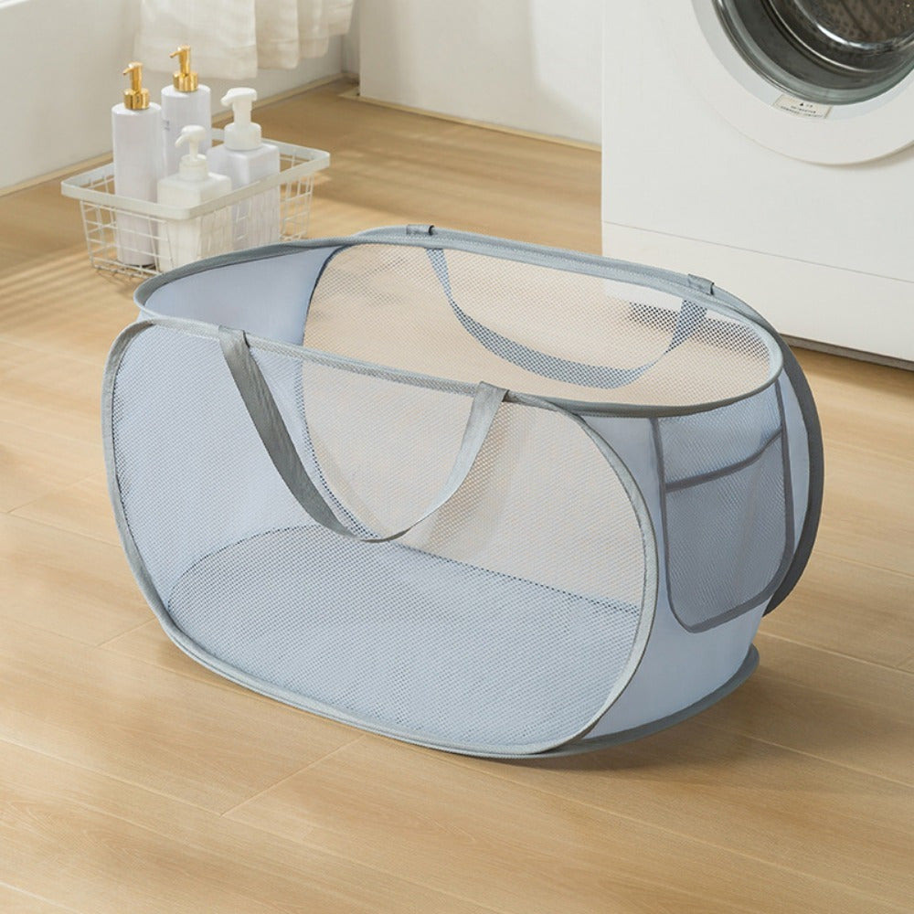 2pcs Pop-Up Mesh Laundry Baskets, Collapsible, Foldable, Lightweight, with Durable Plastic Handles, for Laundry Room, Contemporary Style