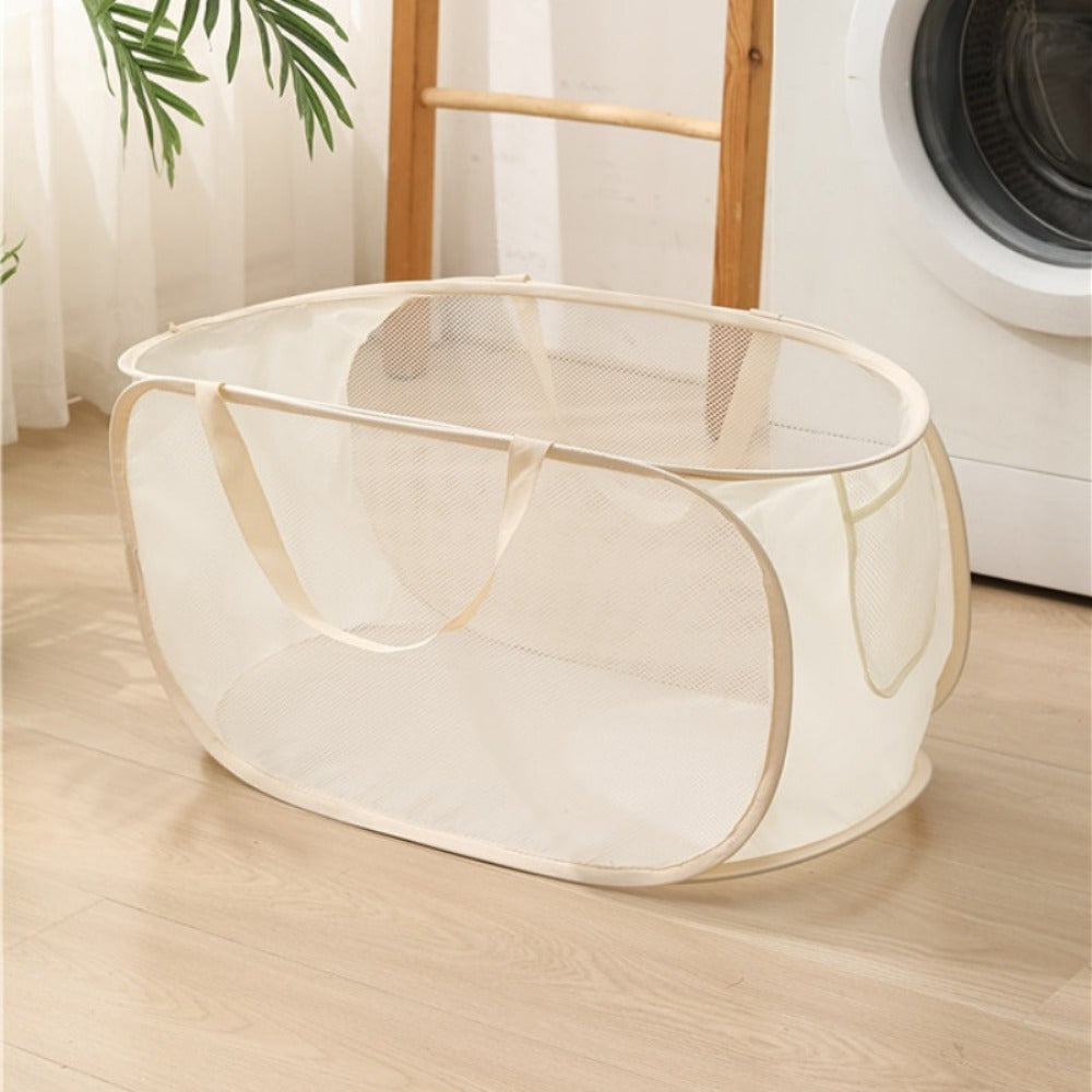 2pcs Pop-Up Mesh Laundry Baskets, Collapsible, Foldable, Lightweight, with Durable Plastic Handles, for Laundry Room, Contemporary Style