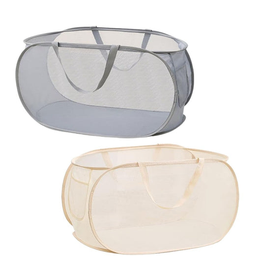 2pcs Pop-Up Mesh Laundry Baskets, Collapsible, Foldable, Lightweight, with Durable Plastic Handles, for Laundry Room, Contemporary Style