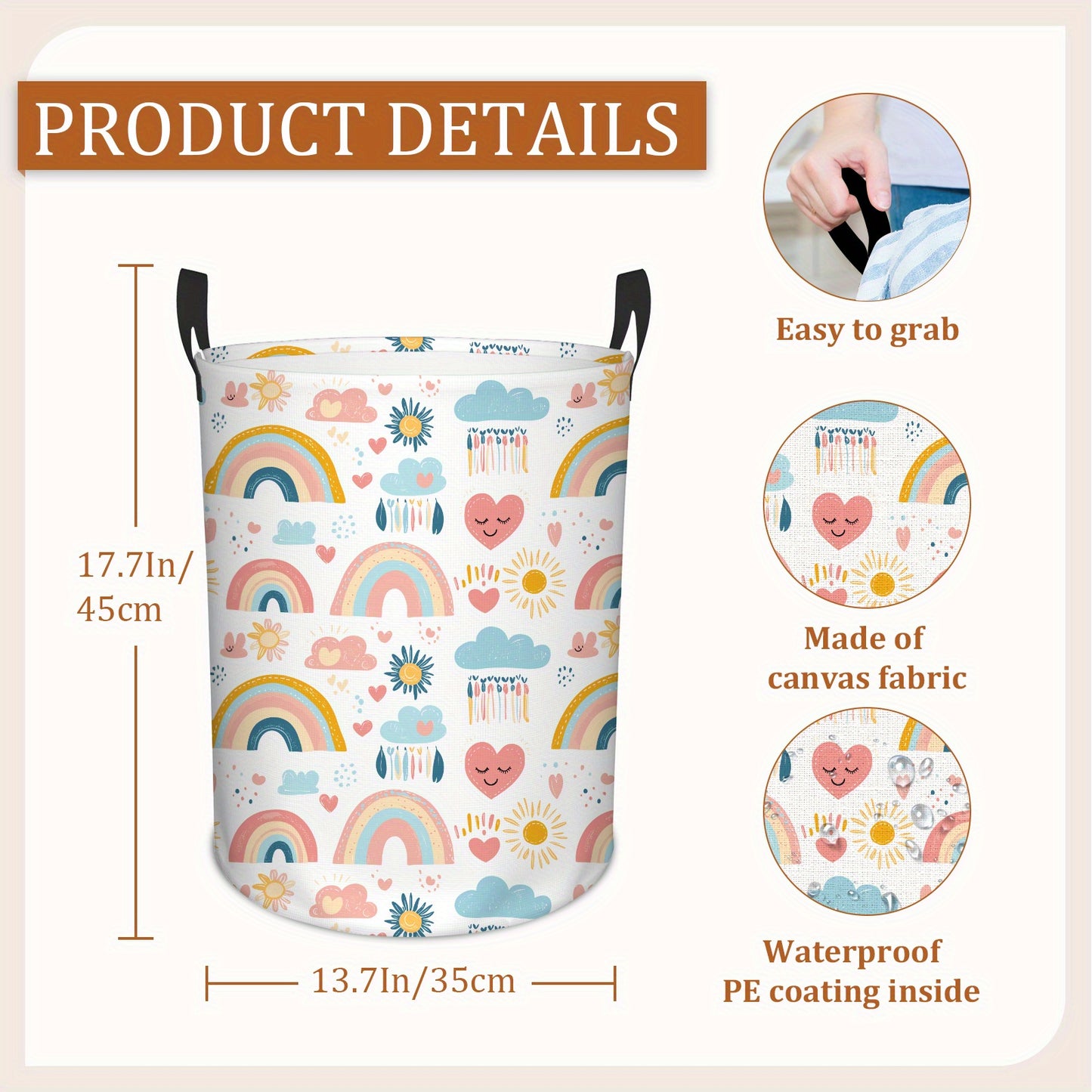 1pc, Rainbow Laundry Basket, Foldable Laundry Basket with PE Coating, Girls Laundry Basket Women Men Laundry Basket, Suitable for Girls Room Decoration, Toy Storage, Gift Basket.(Rainbow), Laundry Baskets